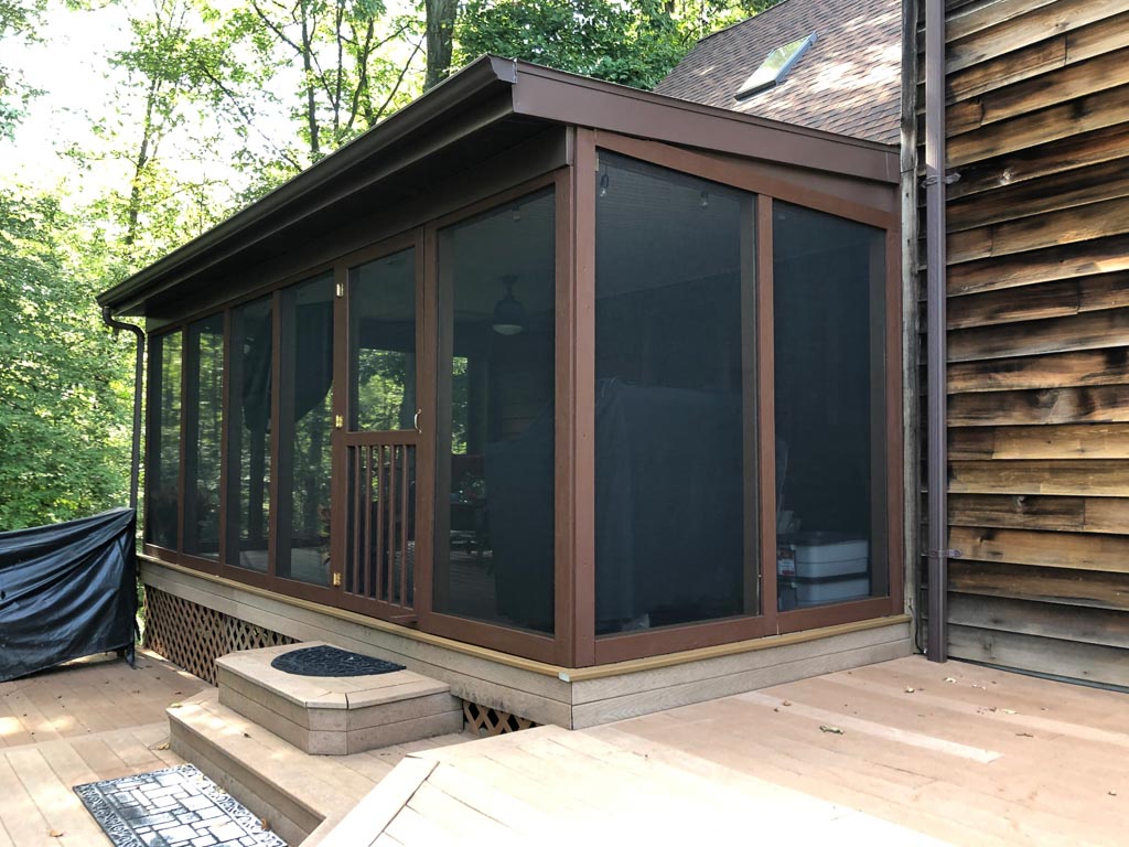 Dark brown screened in porch